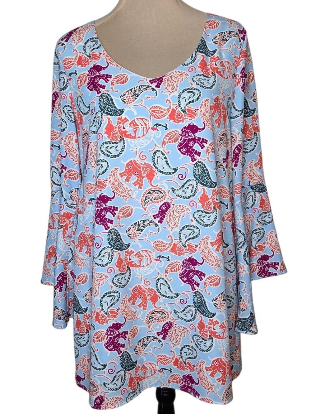 Altar'd State NWT Made in USA Elephant Paisley Bell Sleeve Tunic Dress Small